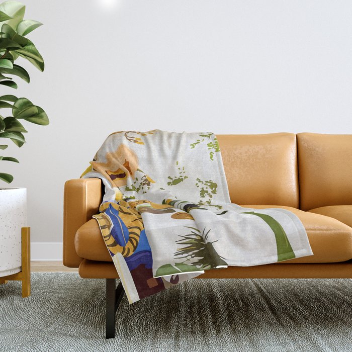 Tiger Reserve Villa | Bohemian Tropical Jungle Décor | Pastel Honeymoon Couple Love Wildlife Throw Blanket Gallery Image 1