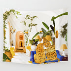 Tiger Reserve Villa | Bohemian Tropical Jungle Décor | Pastel Honeymoon Couple Love Wildlife Wall Tapestry Gallery Image 4