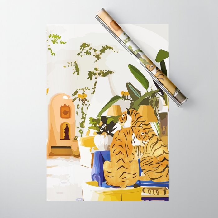 Tiger Reserve Villa | Bohemian Tropical Jungle Décor | Pastel Honeymoon Couple Love Wildlife Wrapping Paper Gallery Image 1