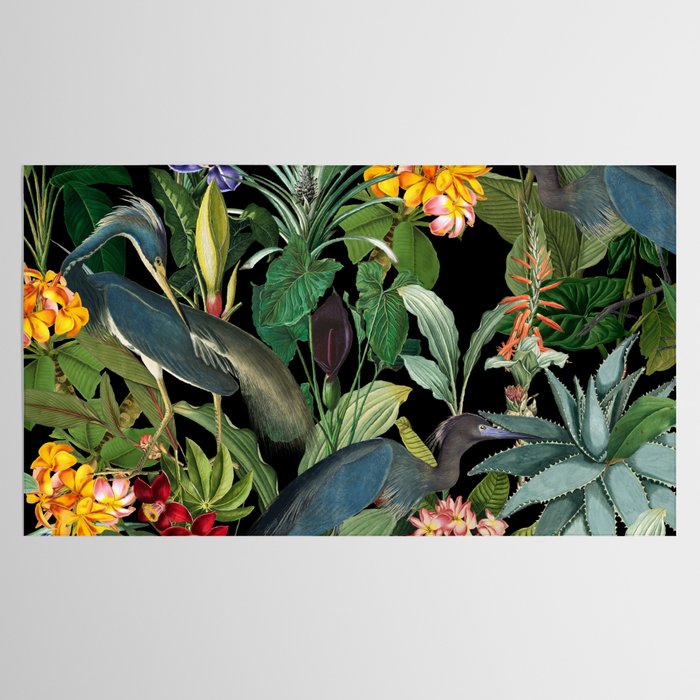 Vintage & Shabby Chic - Midnight Tropical Garden Blue Heron Tablecloth Gallery Image 2