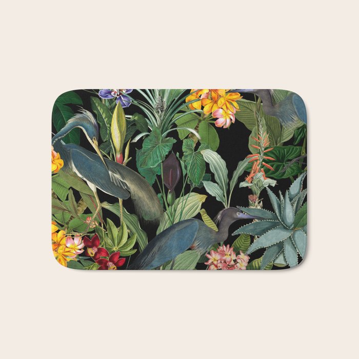 Vintage & Shabby Chic - Midnight Tropical Garden Blue Heron Bath Mat Gallery Image 1