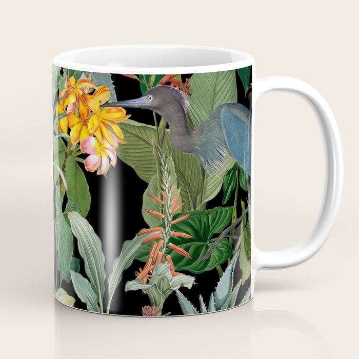 Vintage & Shabby Chic - Midnight Tropical Garden Blue Heron Coffee Mug Gallery Image 1