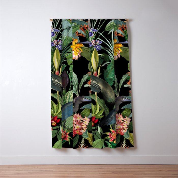 Vintage & Shabby Chic - Midnight Tropical Garden Blue Heron Window Curtain Gallery Image 3