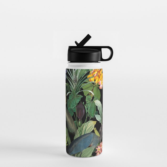 Vintage & Shabby Chic - Midnight Tropical Garden Blue Heron Water Bottle Gallery Image 1