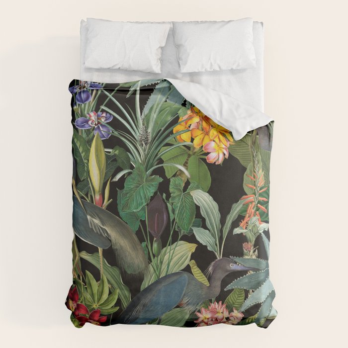Vintage & Shabby Chic - Midnight Tropical Garden Blue Heron Duvet Cover Gallery Image 1