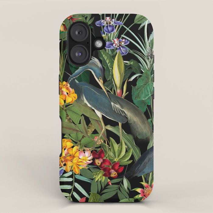 Vintage & Shabby Chic - Midnight Tropical Garden Blue Heron iPhone Case Gallery Image 1