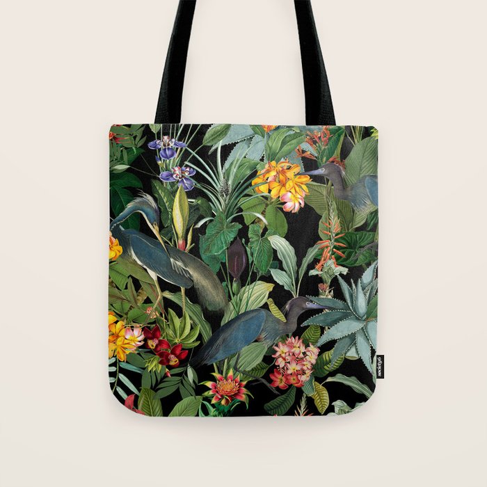 Vintage & Shabby Chic - Midnight Tropical Garden Blue Heron Tote Bag Gallery Image 1