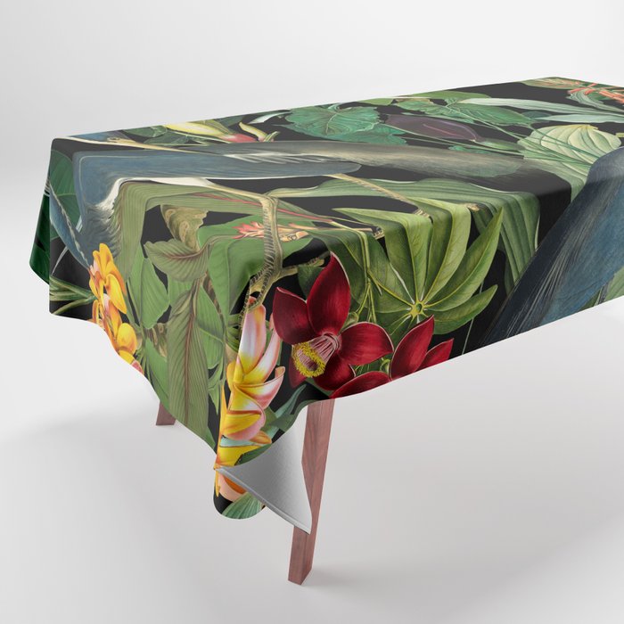 Vintage & Shabby Chic - Midnight Tropical Garden Blue Heron Tablecloth Gallery Image 1