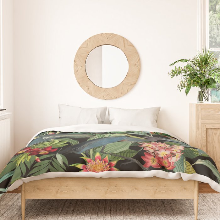 Vintage & Shabby Chic - Midnight Tropical Garden Blue Heron Duvet Cover Gallery Image 3