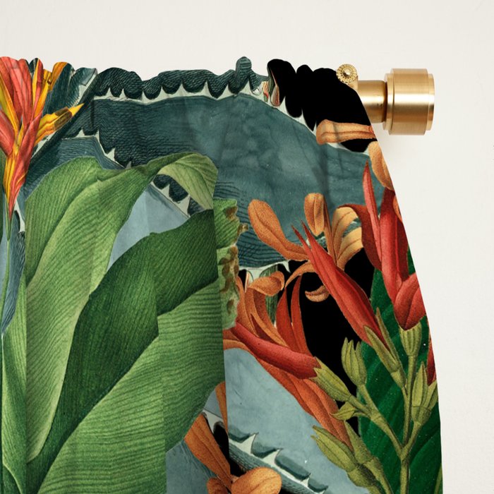Vintage & Shabby Chic - Midnight Tropical Garden Blue Heron Window Curtain Gallery Image 2