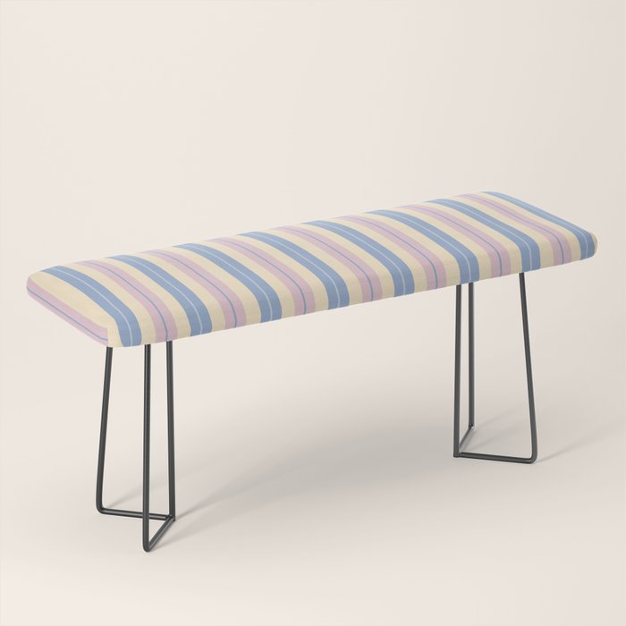 Cottage Stripes Double Stripe Pattern in Pastel Blue Pink Cream Bench Gallery Image 1