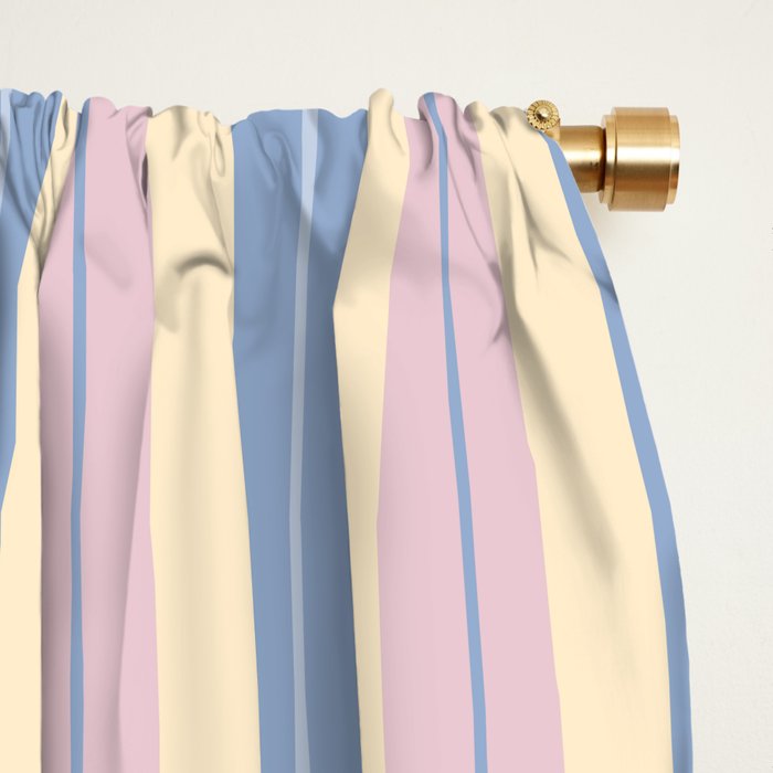 Cottage Stripes Double Stripe Pattern in Pastel Blue Pink Cream Window Curtain Gallery Image 2