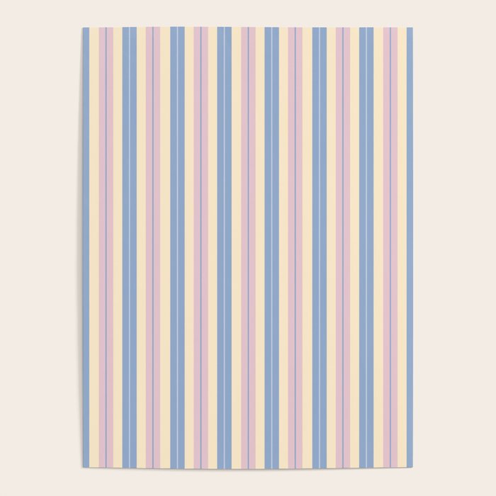 Cottage Stripes Double Stripe Pattern in Pastel Blue Pink Cream Poster Gallery Image 4