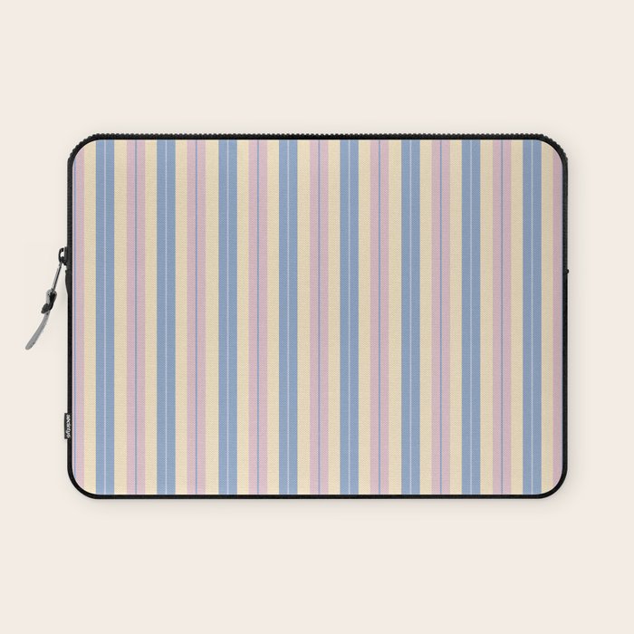 Cottage Stripes Double Stripe Pattern in Pastel Blue Pink Cream Laptop Sleeve Gallery Image 1