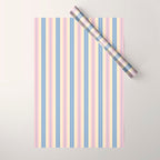Cottage Stripes Double Stripe Pattern in Pastel Blue Pink Cream Wrapping Paper Gallery Image 1