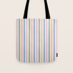 Cottage Stripes Double Stripe Pattern in Pastel Blue Pink Cream Tote Bag Gallery Image 1