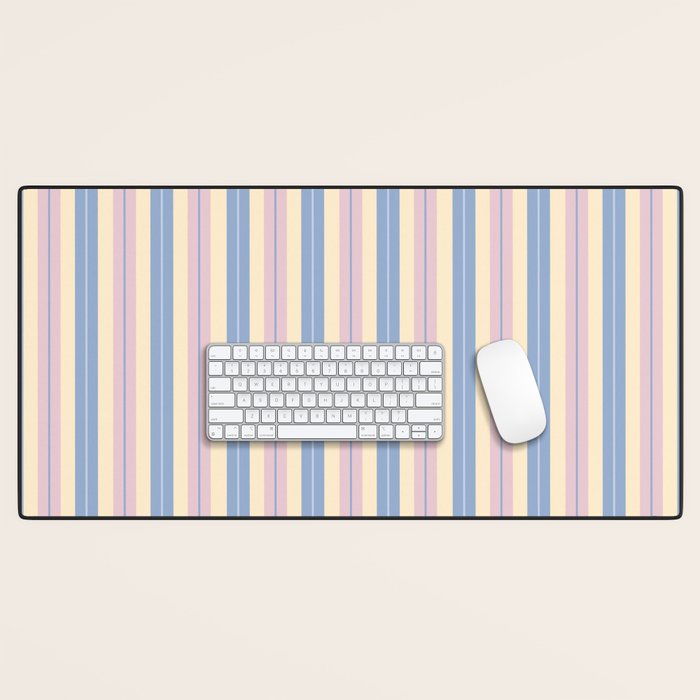 Cottage Stripes Double Stripe Pattern in Pastel Blue Pink Cream Desk Mat Gallery Image 1