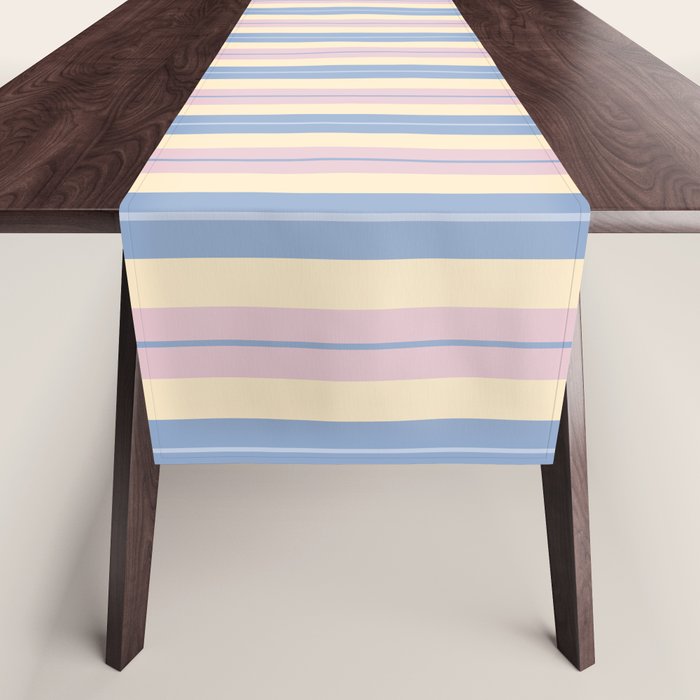 Cottage Stripes Double Stripe Pattern in Pastel Blue Pink Cream Table Runner Gallery Image 1