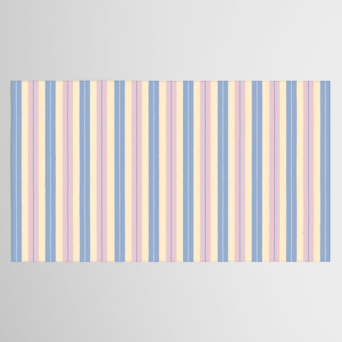 Cottage Stripes Double Stripe Pattern in Pastel Blue Pink Cream Tablecloth Gallery Image 2