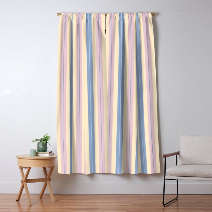 Cottage Stripes Double Stripe Pattern in Pastel Blue Pink Cream Window Curtain Gallery Image 1