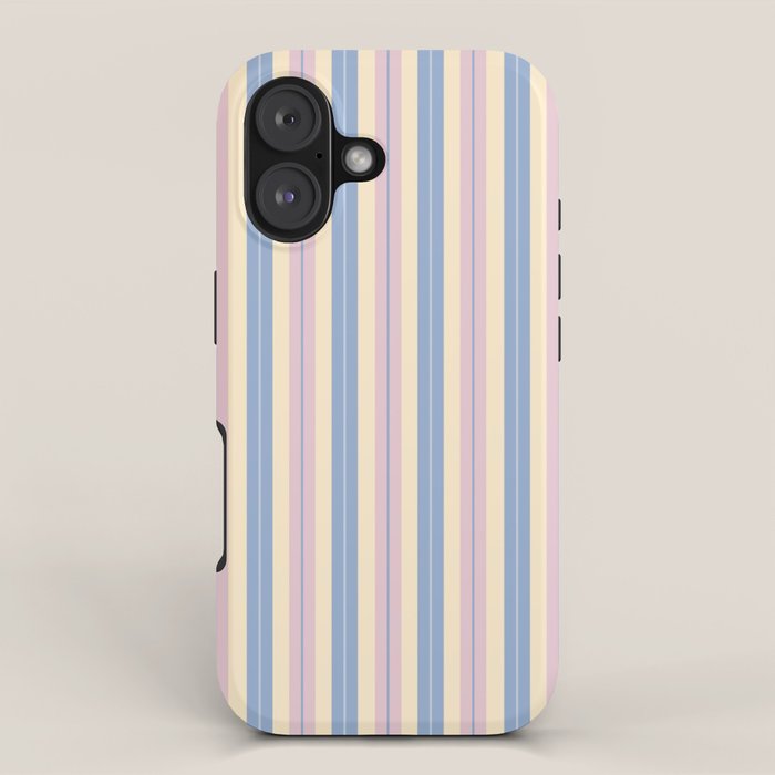 Cottage Stripes Double Stripe Pattern in Pastel Blue Pink Cream iPhone Case Gallery Image 1