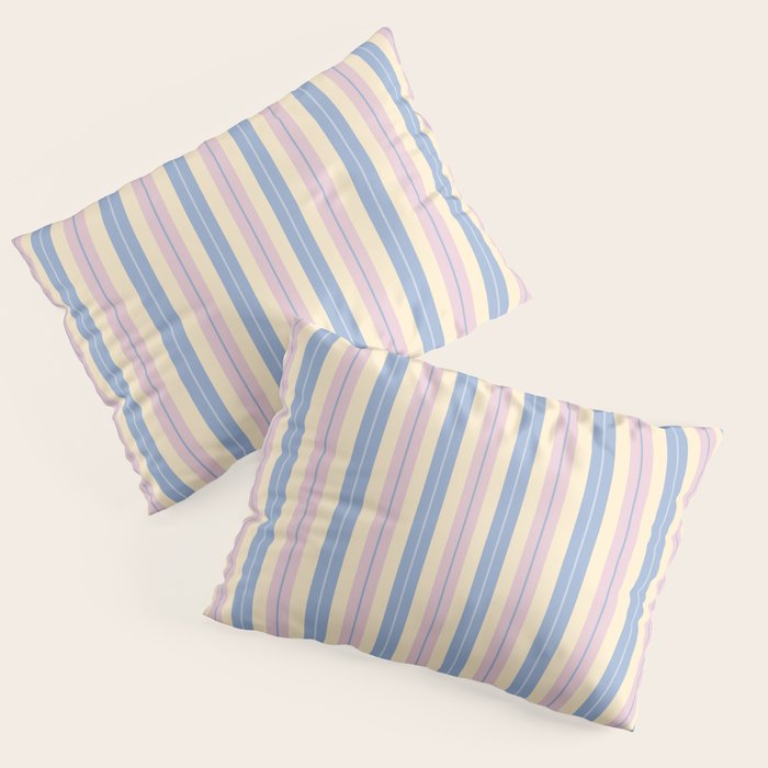 Cottage Stripes Double Stripe Pattern in Pastel Blue Pink Cream Pillow Sham Gallery Image 3