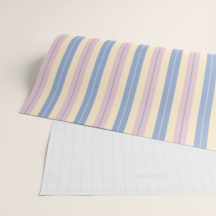 Cottage Stripes Double Stripe Pattern in Pastel Blue Pink Cream Wrapping Paper Gallery Image 2