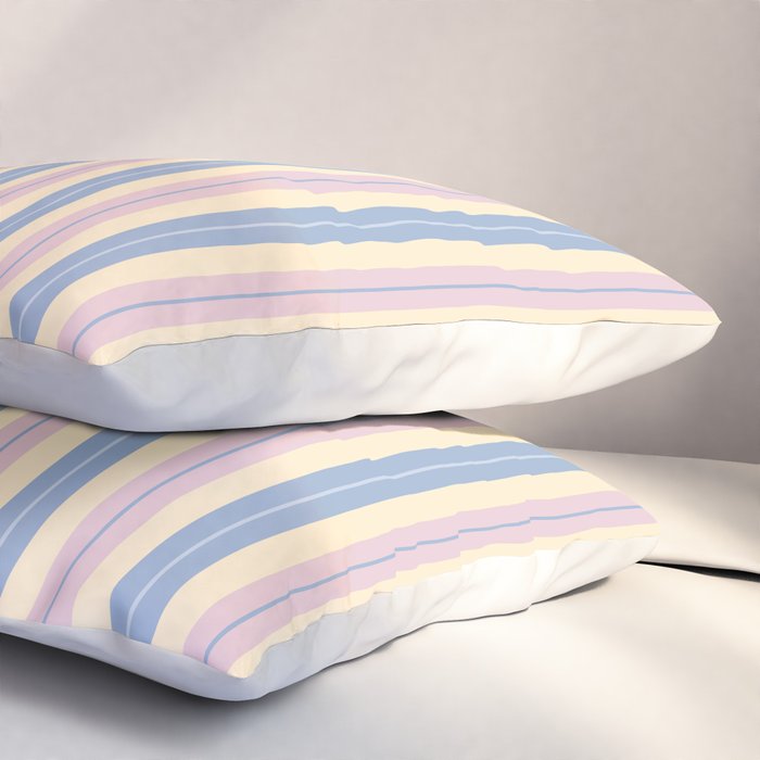 Cottage Stripes Double Stripe Pattern in Pastel Blue Pink Cream Pillow Sham Gallery Image 3