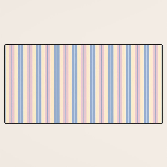 Cottage Stripes Double Stripe Pattern in Pastel Blue Pink Cream Desk Mat Gallery Image 3
