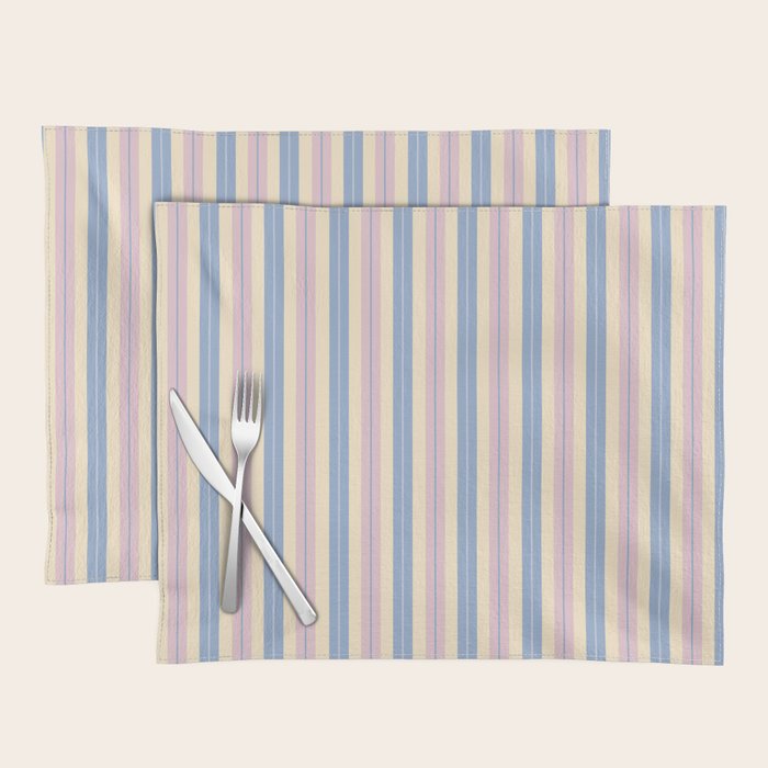 Cottage Stripes Double Stripe Pattern in Pastel Blue Pink Cream Placemat Gallery Image 1