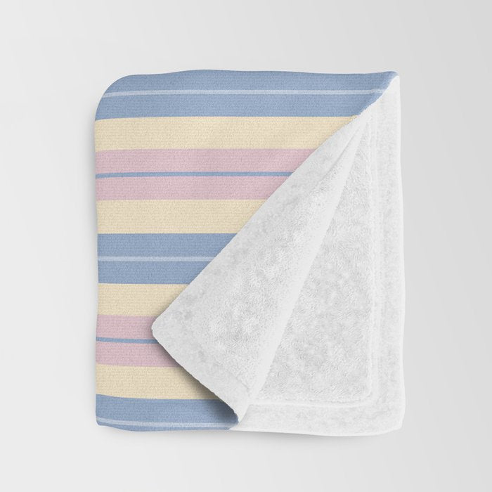Cottage Stripes Double Stripe Pattern in Pastel Blue Pink Cream Throw Blanket Gallery Image 3