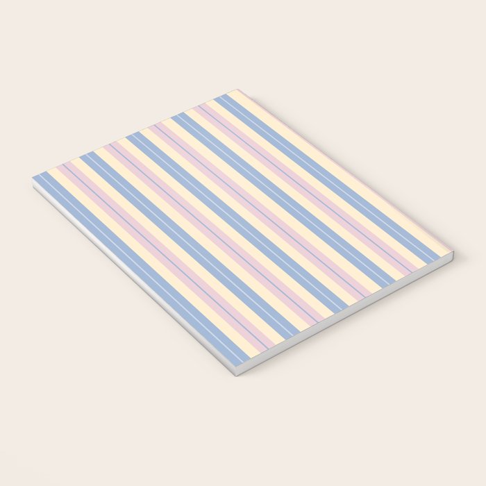 Cottage Stripes Double Stripe Pattern in Pastel Blue Pink Cream Notebook Gallery Image 3