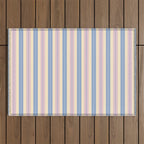 Cottage Stripes Double Stripe Pattern in Pastel Blue Pink Cream Outdoor Rug Gallery Image 1