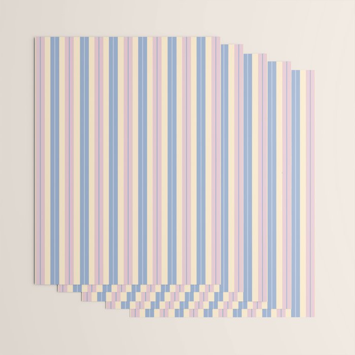 Cottage Stripes Double Stripe Pattern in Pastel Blue Pink Cream Wrapping Paper Gallery Image 3