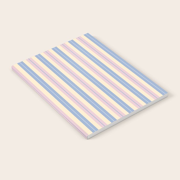 Cottage Stripes Double Stripe Pattern in Pastel Blue Pink Cream Notebook Gallery Image 2