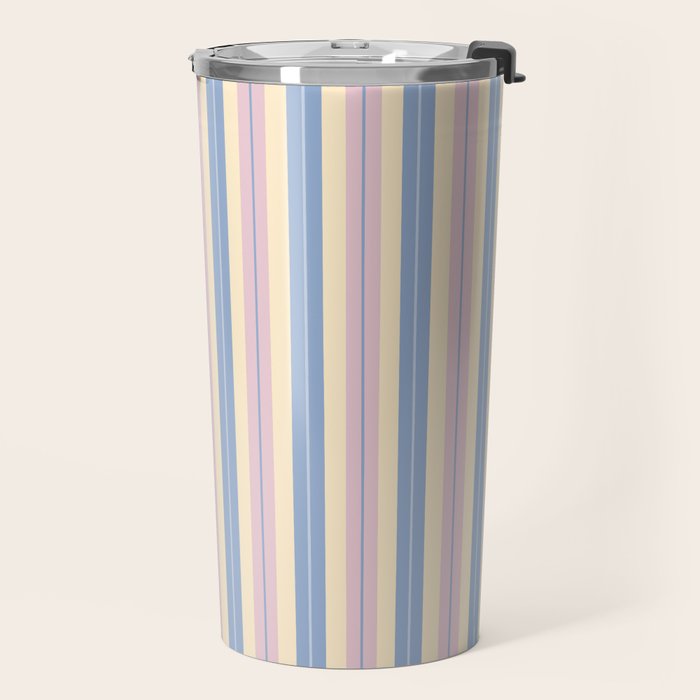Cottage Stripes Double Stripe Pattern in Pastel Blue Pink Cream Travel Mug Gallery Image 2