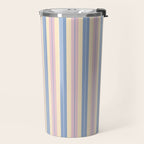 Cottage Stripes Double Stripe Pattern in Pastel Blue Pink Cream Travel Mug Gallery Image 2