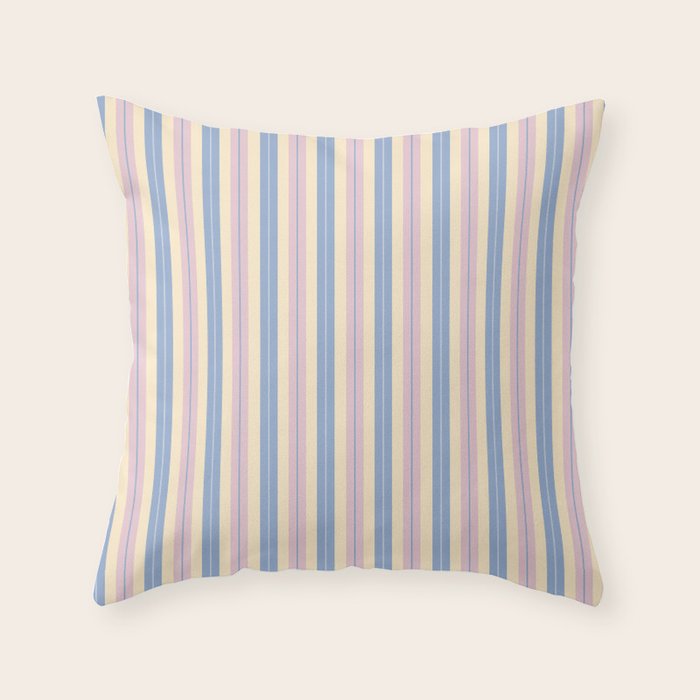 Cottage Stripes Double Stripe Pattern in Pastel Blue Pink Cream Throw Pillow Gallery Image 1
