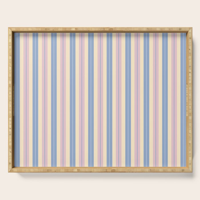 Cottage Stripes Double Stripe Pattern in Pastel Blue Pink Cream Serving Tray Gallery Image 1
