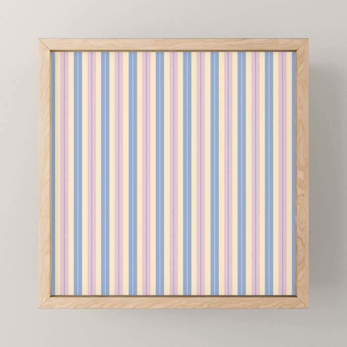 Cottage Stripes Double Stripe Pattern in Pastel Blue Pink Cream Mini Art Print Gallery Image 1