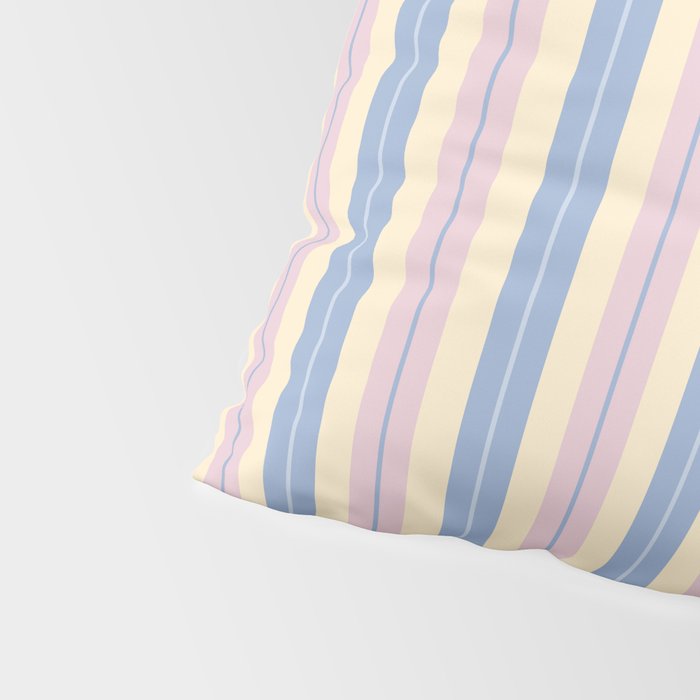 Cottage Stripes Double Stripe Pattern in Pastel Blue Pink Cream Pillow Sham Gallery Image 4