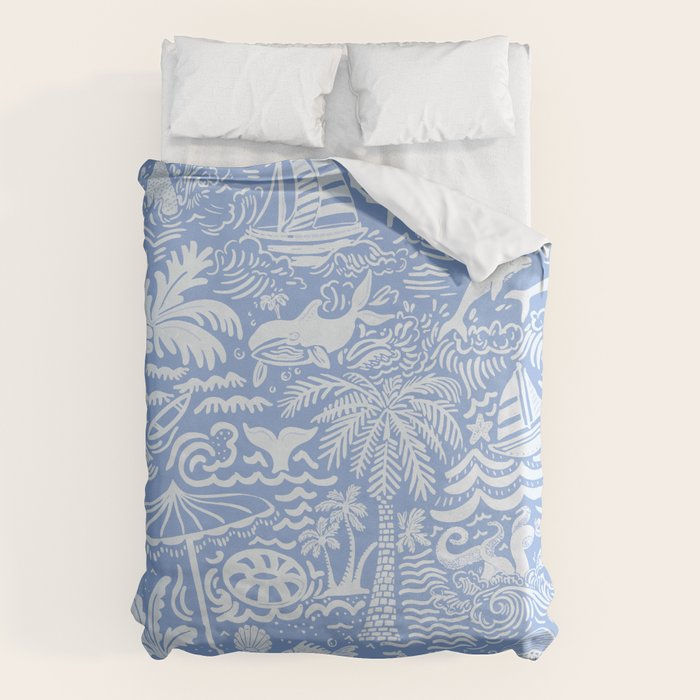 Coastal Daydreams Blue & White Ocean Collage Pattern Duvet Cover Gallery Image 1