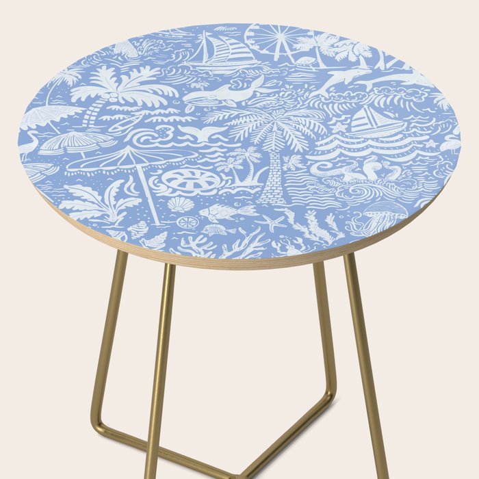 Coastal Daydreams Blue & White Ocean Collage Pattern Side Table Gallery Image 2