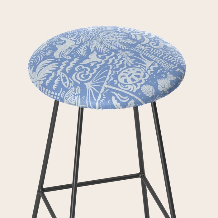 Coastal Daydreams Blue & White Ocean Collage Pattern Stool Gallery Image 2