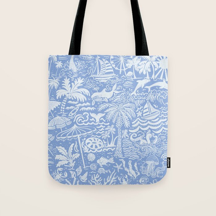 Coastal Daydreams Blue & White Ocean Collage Pattern Tote Bag Gallery Image 1