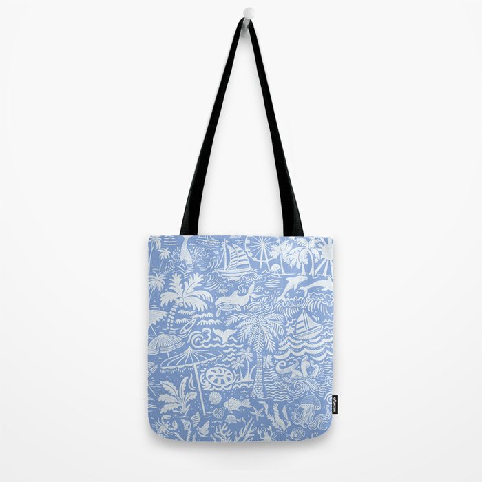 Coastal Daydreams Blue & White Ocean Collage Pattern Tote Bag Gallery Image 2