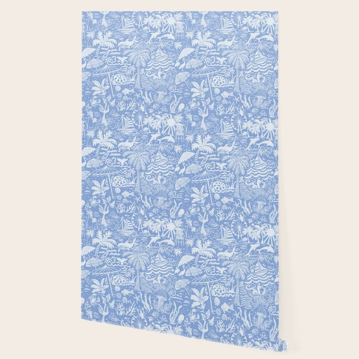Coastal Daydreams Blue & White Ocean Collage Pattern Wallpaper Gallery Image 2