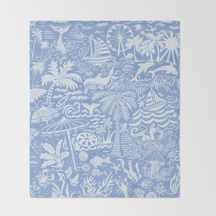 Coastal Daydreams Blue & White Ocean Collage Pattern Throw Blanket Gallery Image 2
