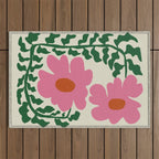 Fun Fern and pink poppy  Outdoor Rug Gallery Image 1