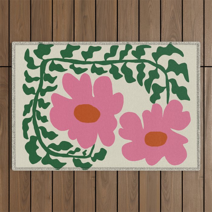 Fun Fern and pink poppy  Outdoor Rug Gallery Image 1